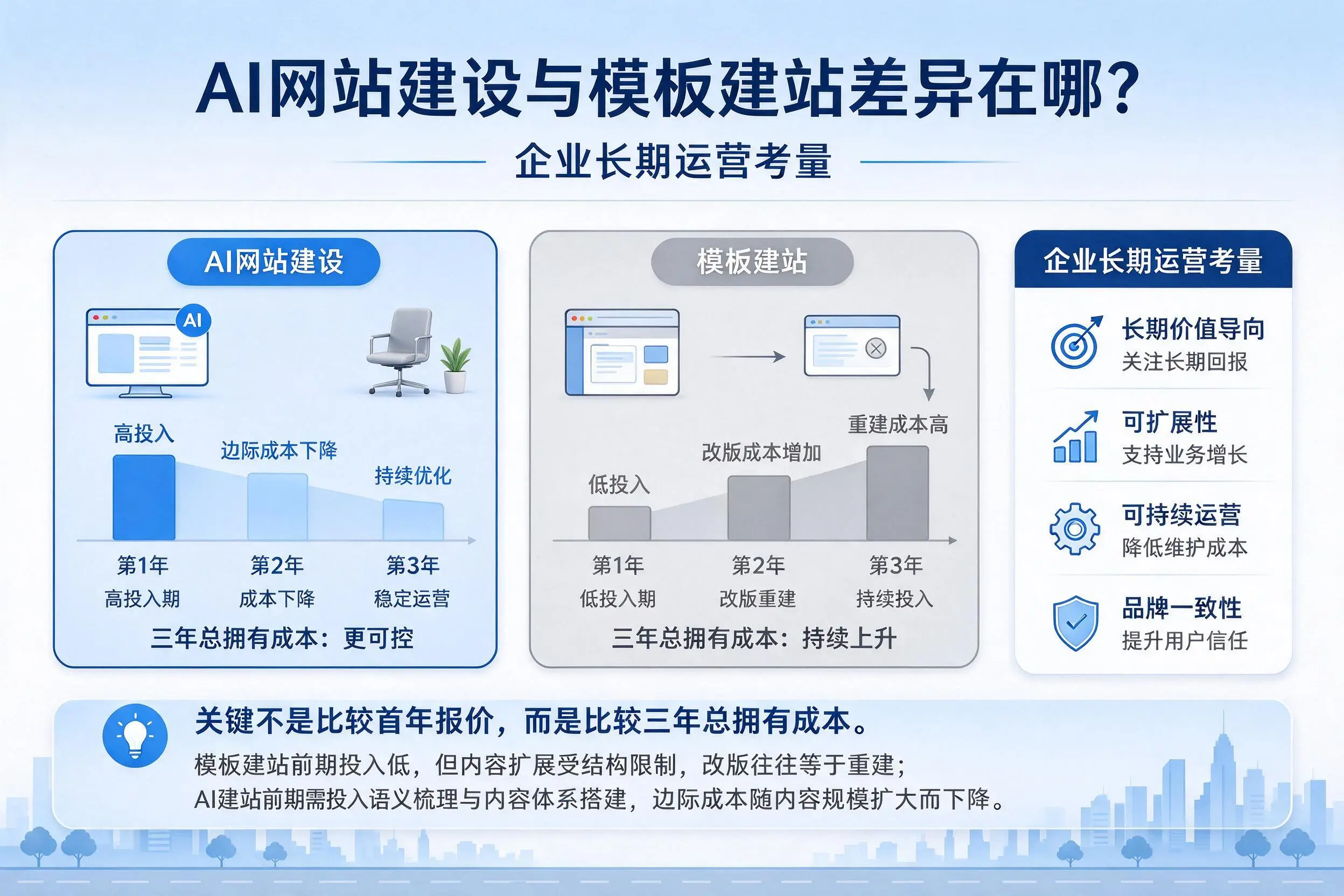 AI网站建设与模板建站差异在哪?西双版纳企业长期运营考量